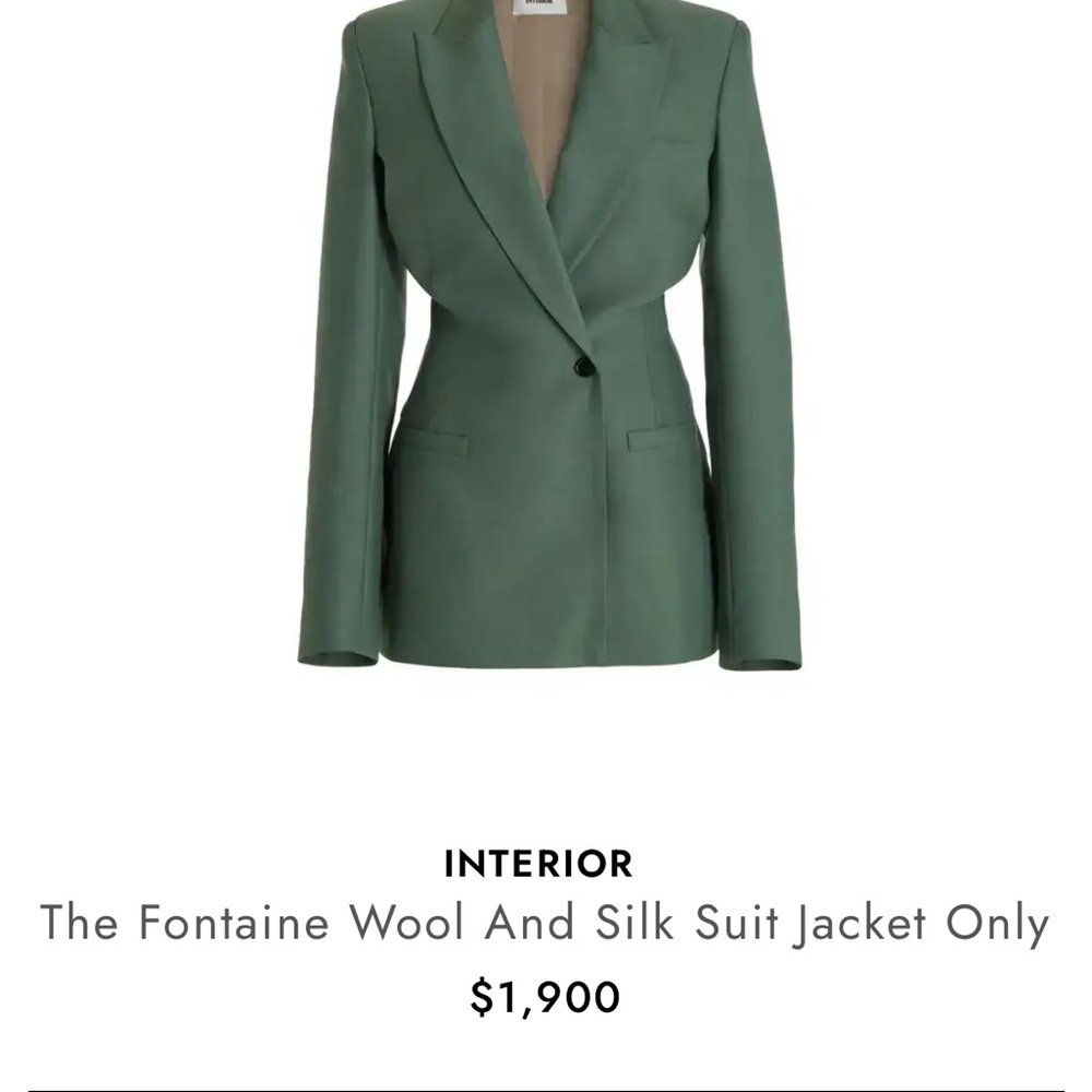 $1900 sage Green Wool and Silk Suit Jacket interior Fontaine 4 mods operandi